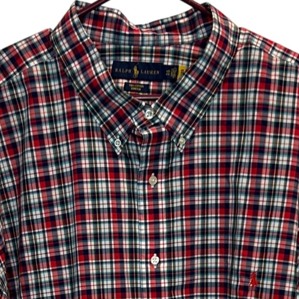 Ralph Lauren Men's Plaid Button Down Shirt 4XB Red Green Blue Cotton Stretch